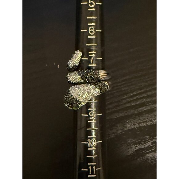 Stunning Pave Black/White Stones with Green Eyes Snake Ring - Picture 8 of 8